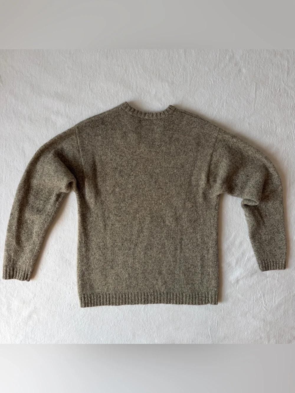 J Crew Tan Oatmeal 100% Shetland Wool Greige V Neck Marled Sweater Pullover, S